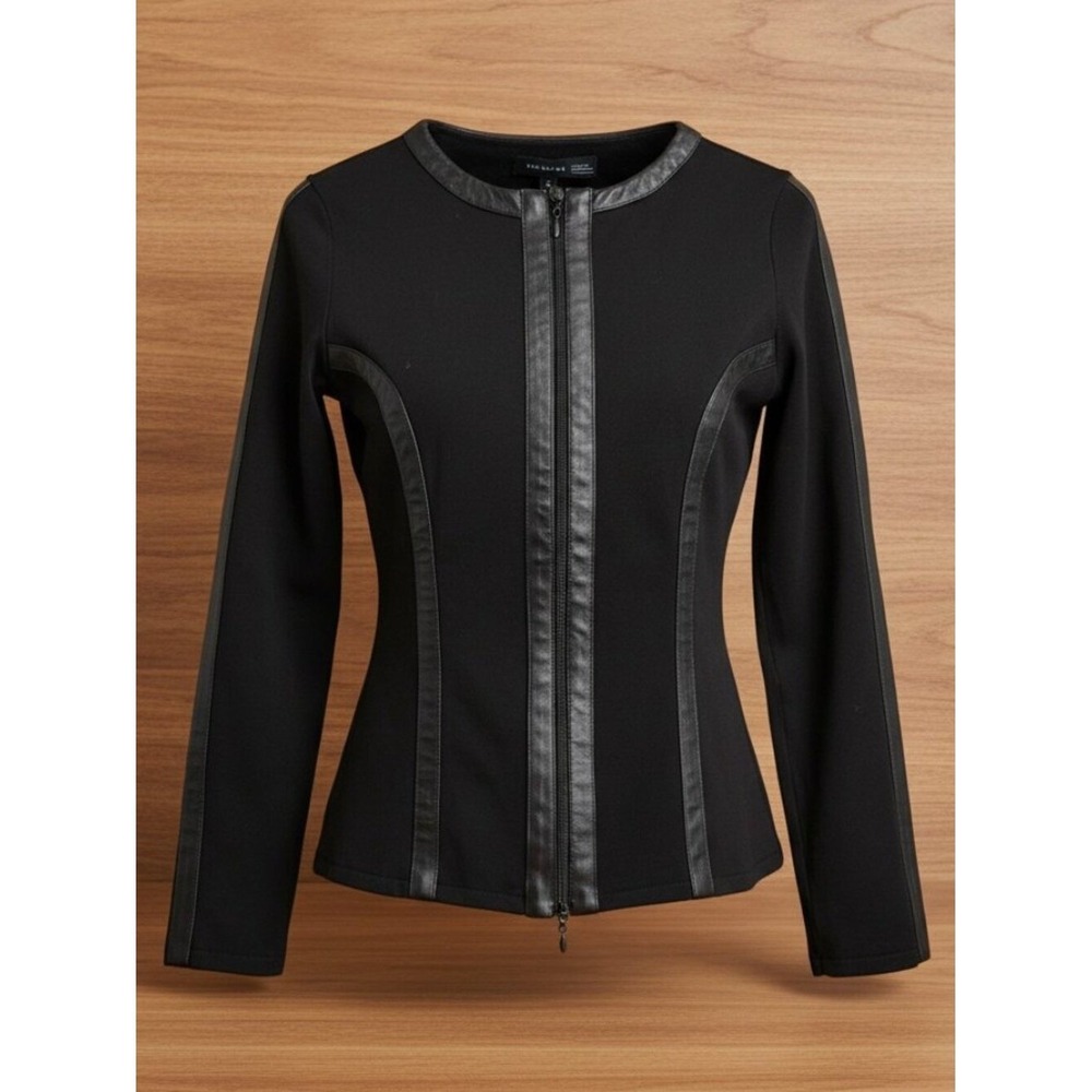 Vermani Womens XS S Black Full Zip Moto Trim Lightweight Jacket Top Fitted